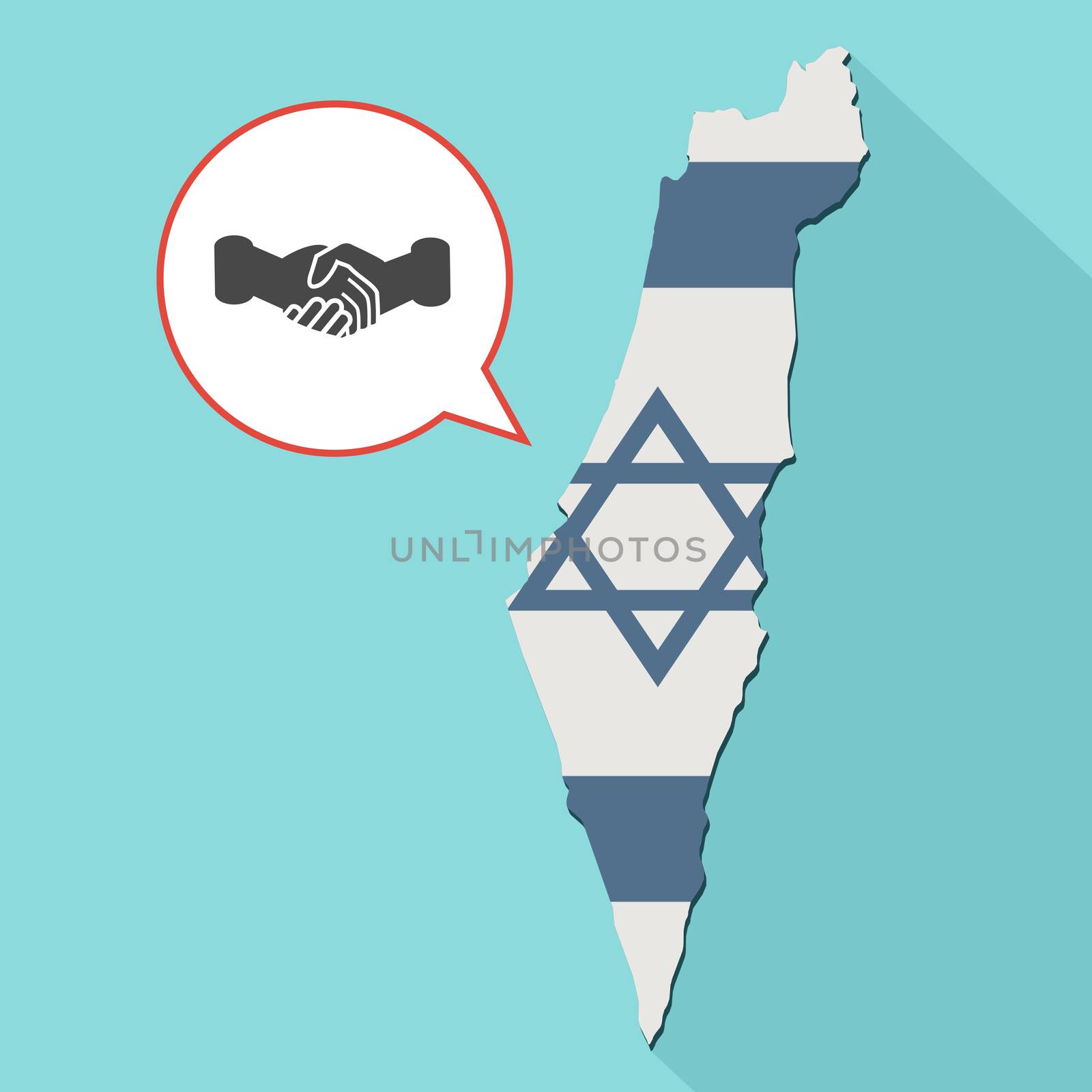 Animation of a long shadow Israel map with its flag and a comic  by wavemovies