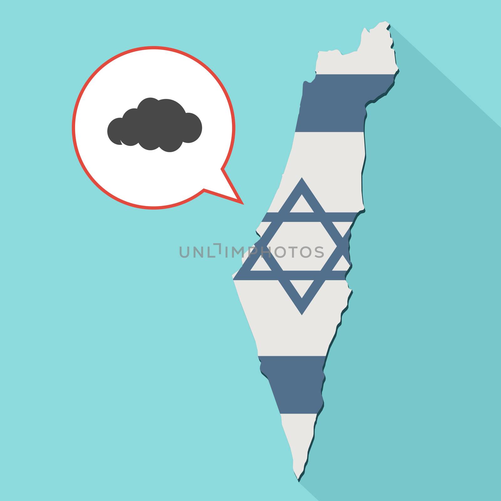 Animation of a long shadow Israel map with its flag and a comic  by wavemovies