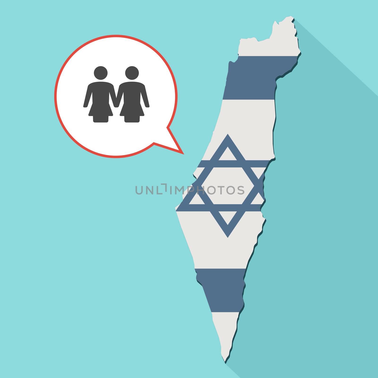 Animation of a long shadow Israel map with its flag and a comic  by wavemovies