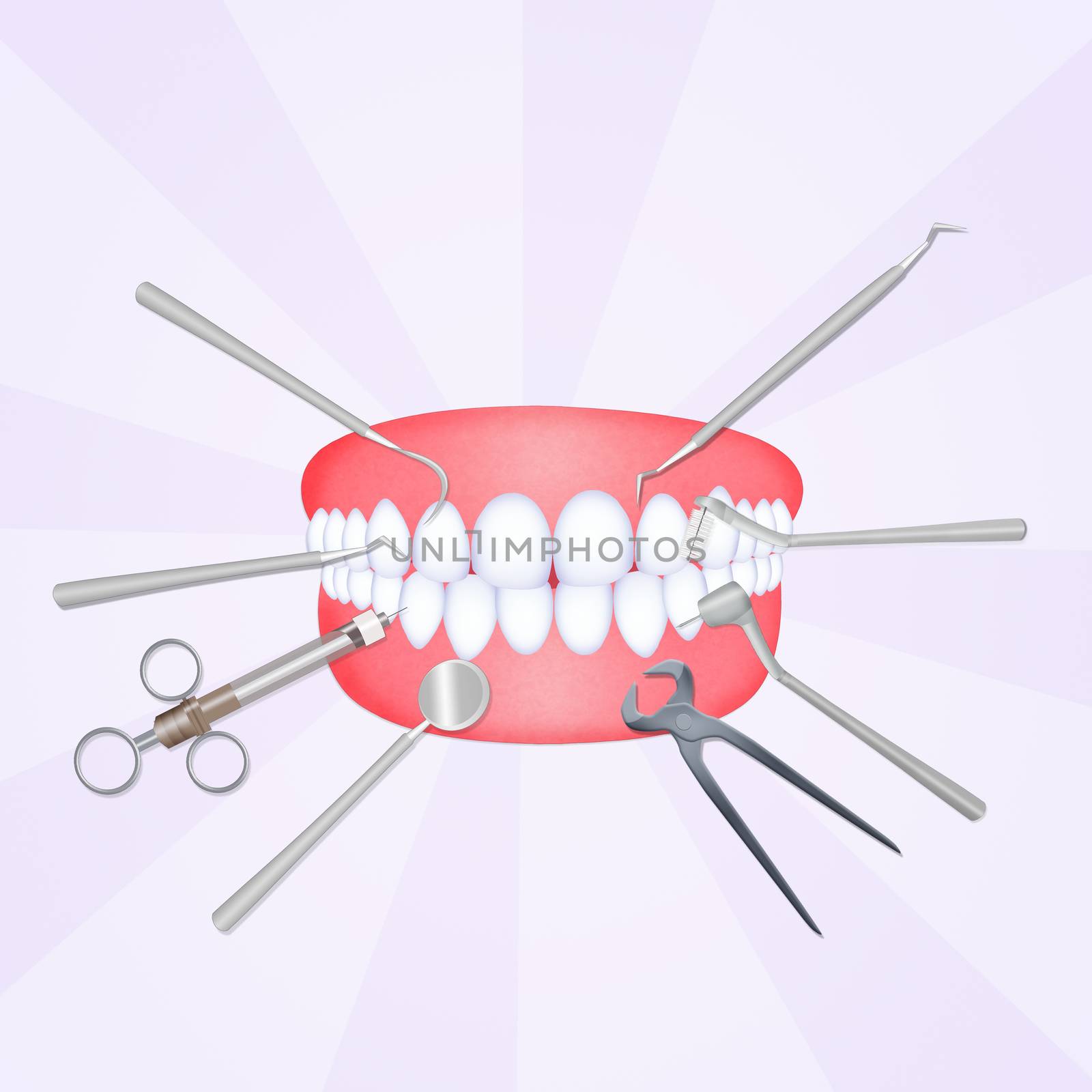 mouth with dentist tools by adrenalina