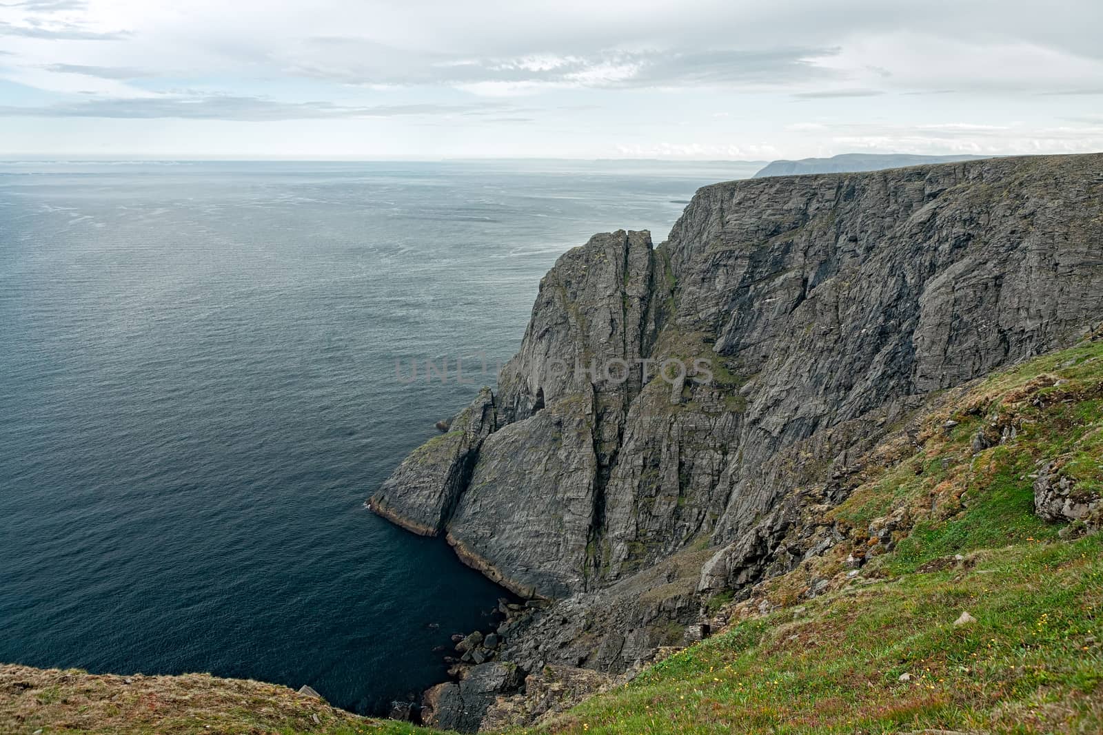 The cliff in North Cape in Mageroya island, the most northerly point of Europe, Norway
