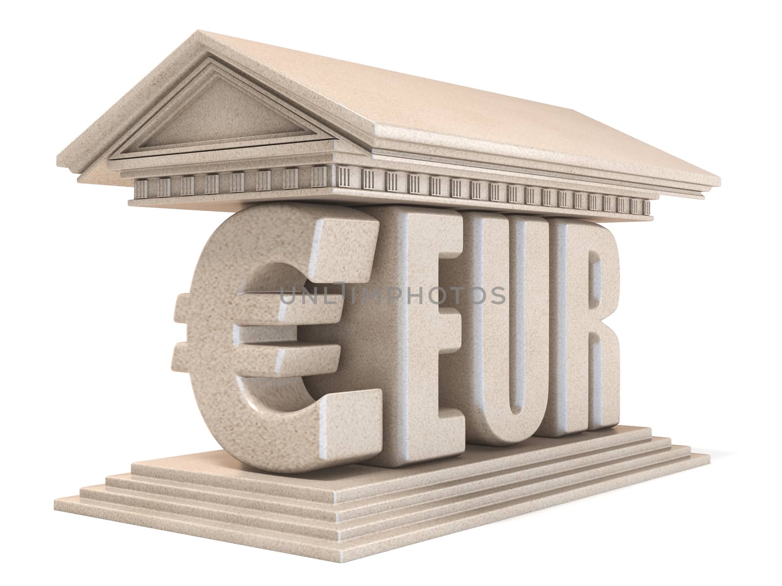 Euro EUR currency sign temple 3D render illustration isolated on white background