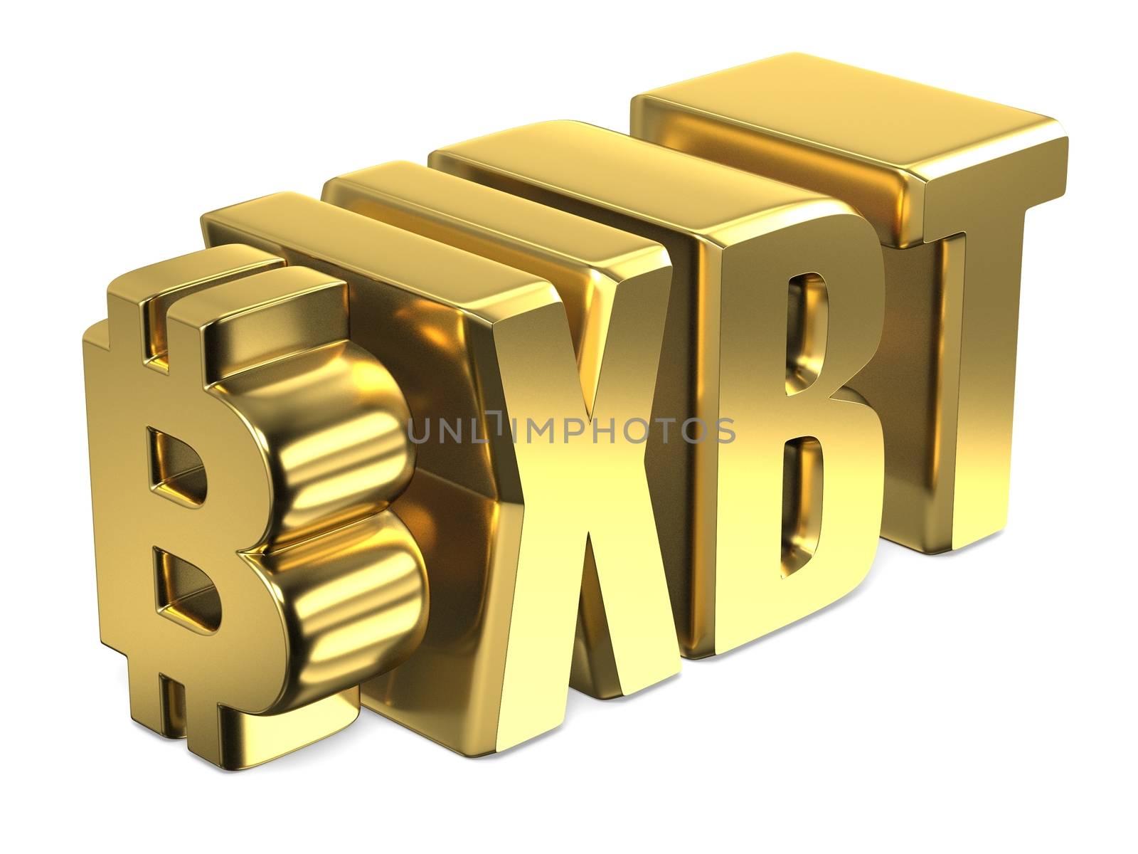Bitcoin XBT golden currency sign 3D render illustration isolated on white background