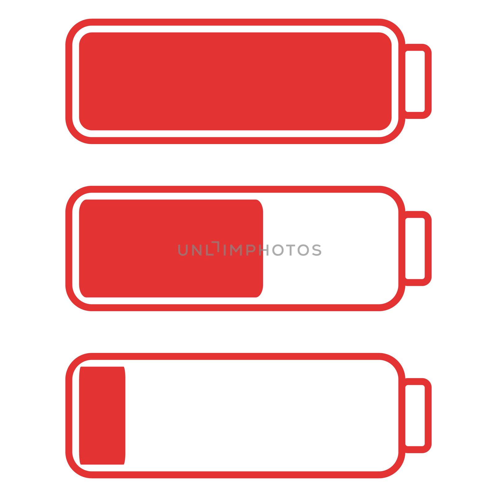 Smartphone or cell phone low battery icon. Low energy symbol. Flat illustration. Red and white.