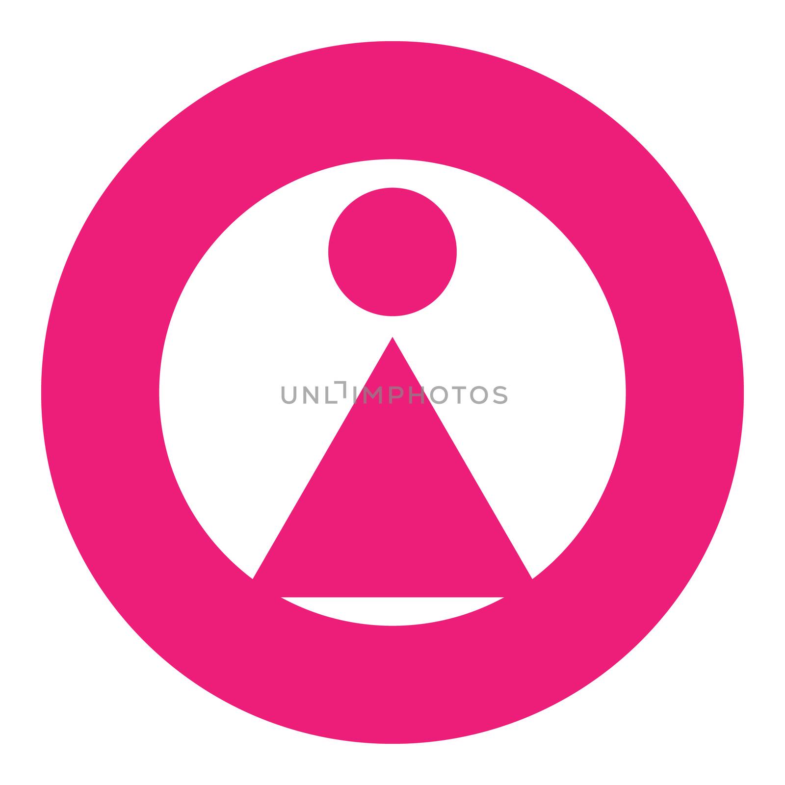 Gender icon symbol. Female girl woman icon in circle. Pink symbol.