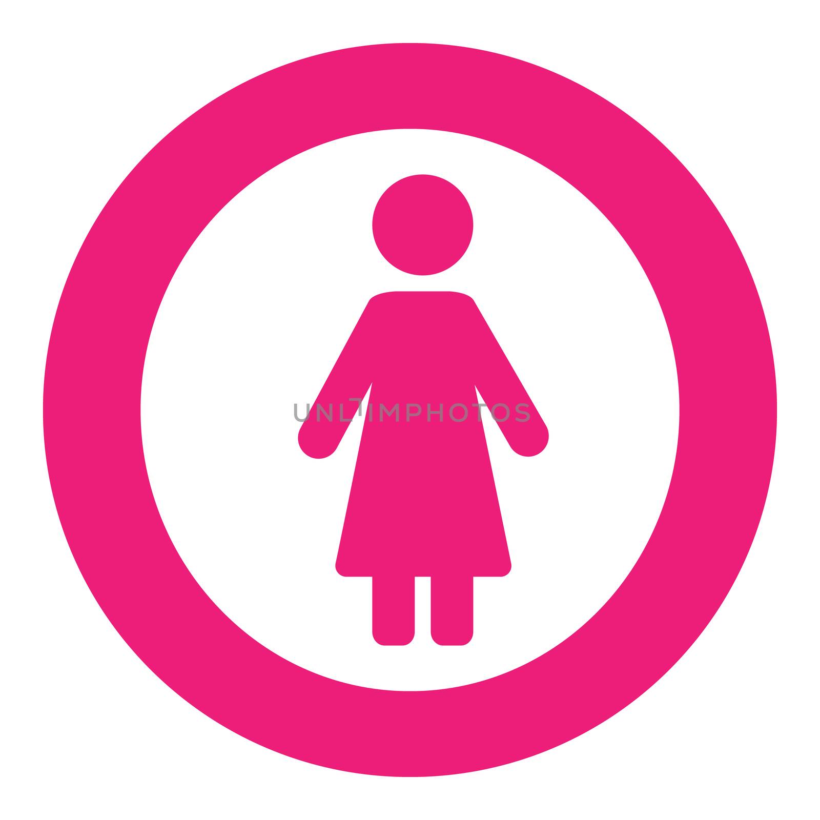 Gender icon symbol. Female girl woman icon in circle. Pink symbol.