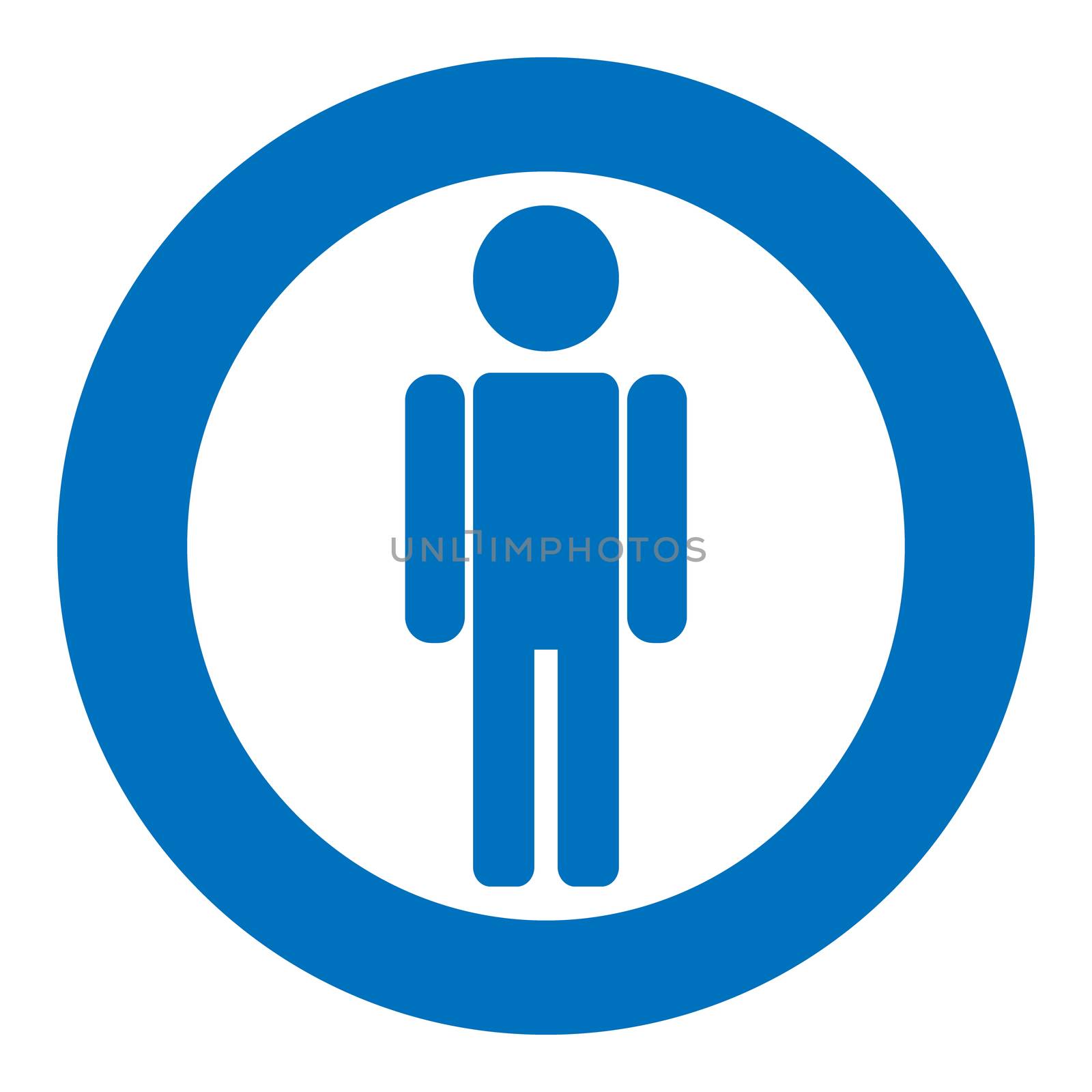Gender icon symbol. Male boy man icon in circle. Blue symbol.