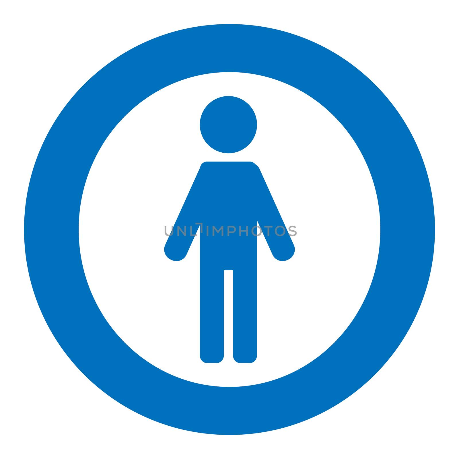 Gender icon symbol. Male boy man icon in circle. Blue symbol.