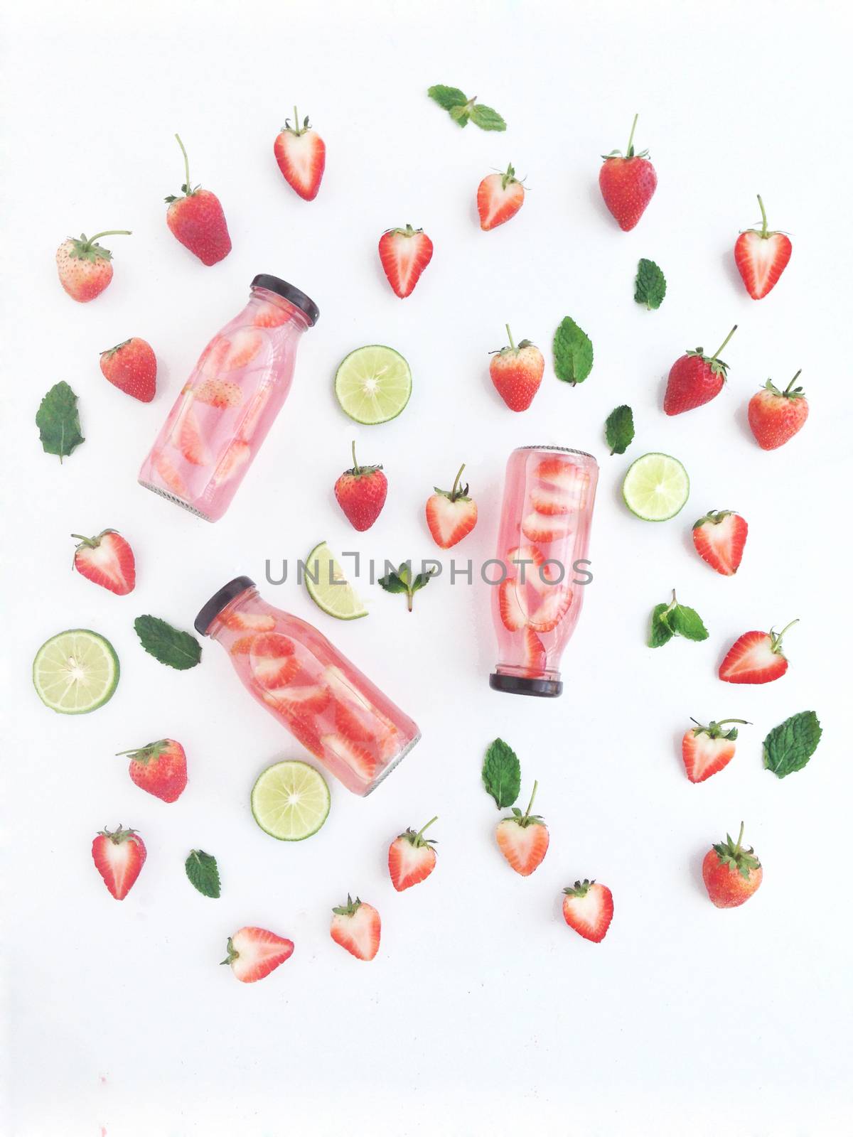 Fresh Strawberry Drink  with lime and paper mint