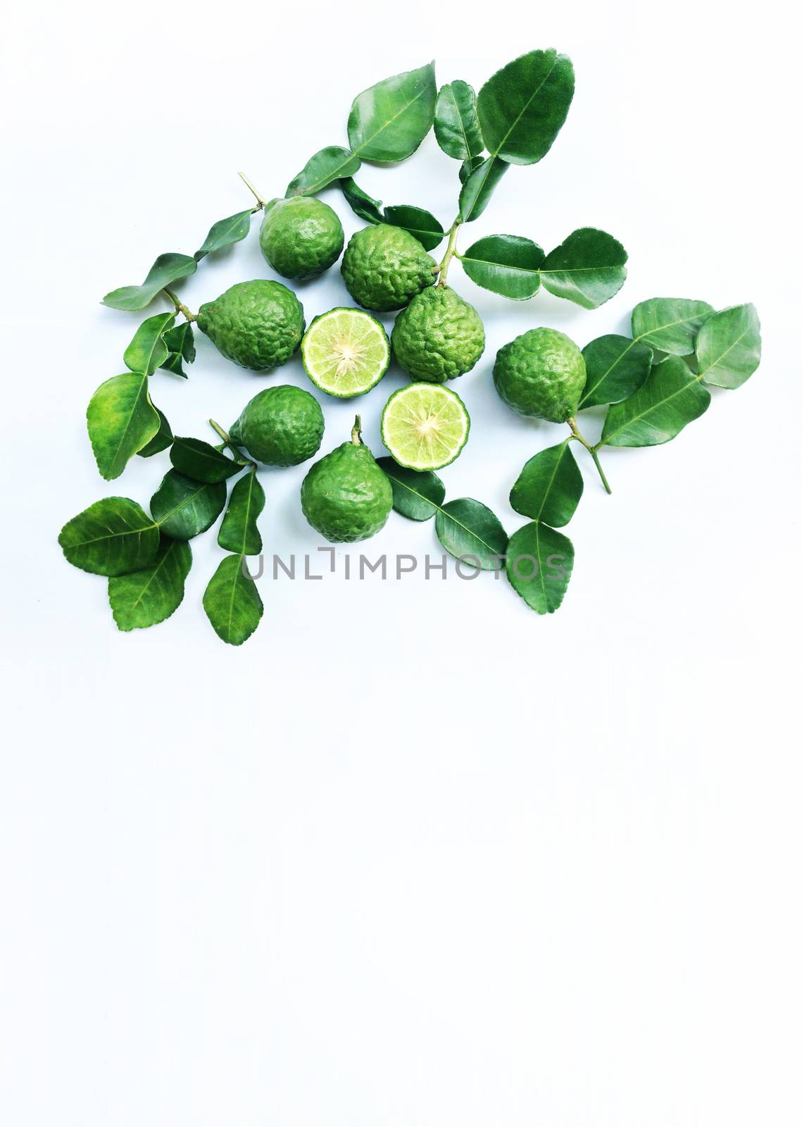 Kaffir Lime or Bergamot on white background by Bowonpat