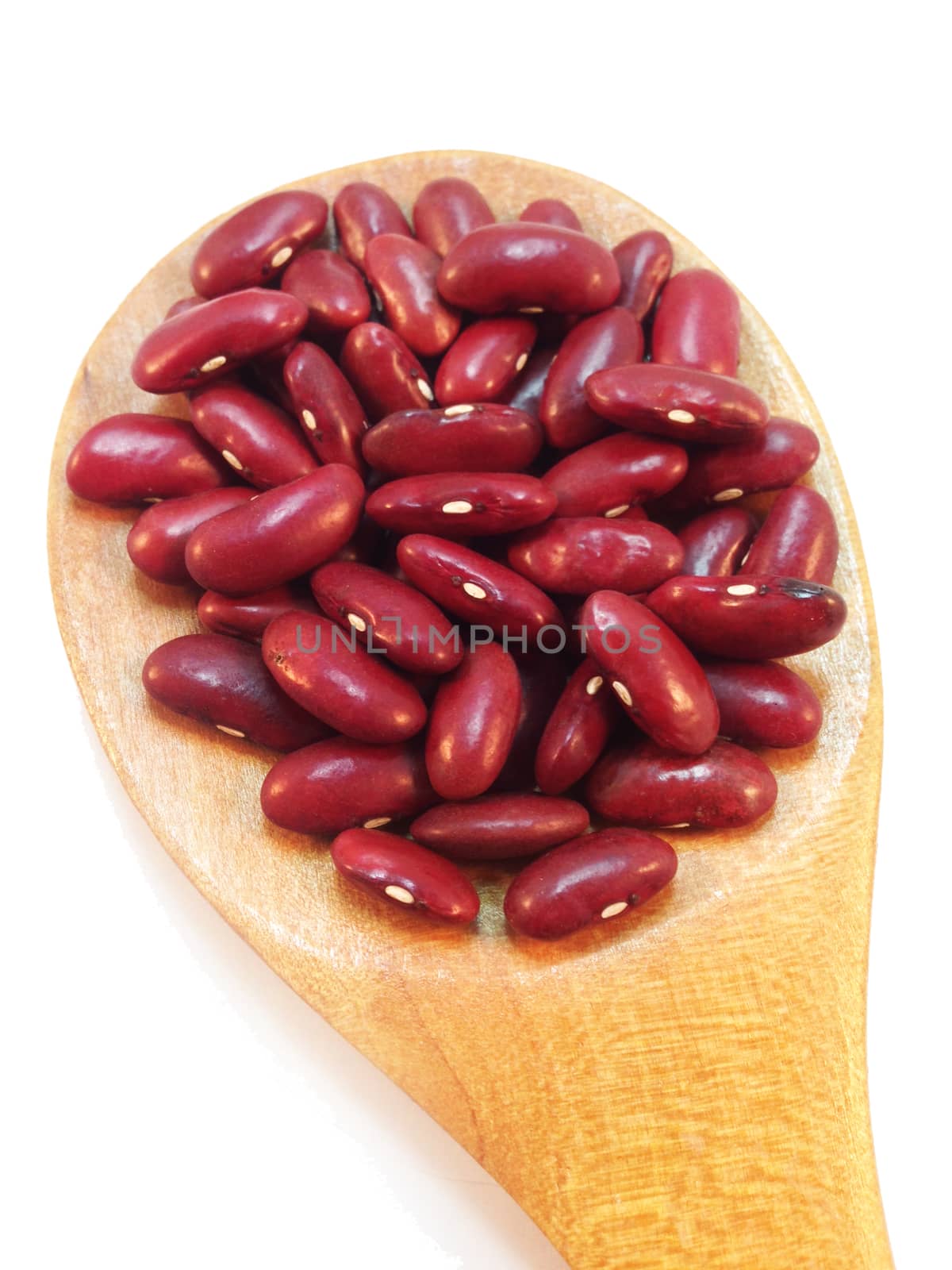 Red Bean on wooden spoon on white background