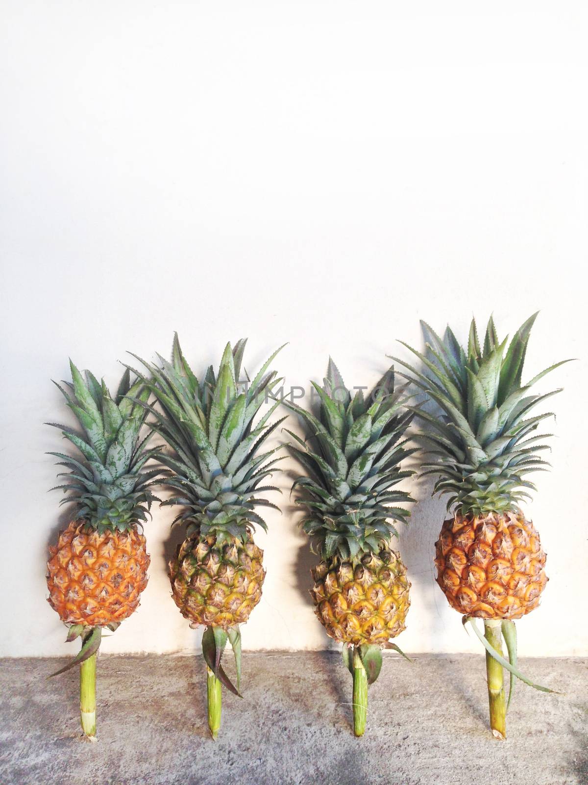 Pineapple isolated on cement floor by Bowonpat