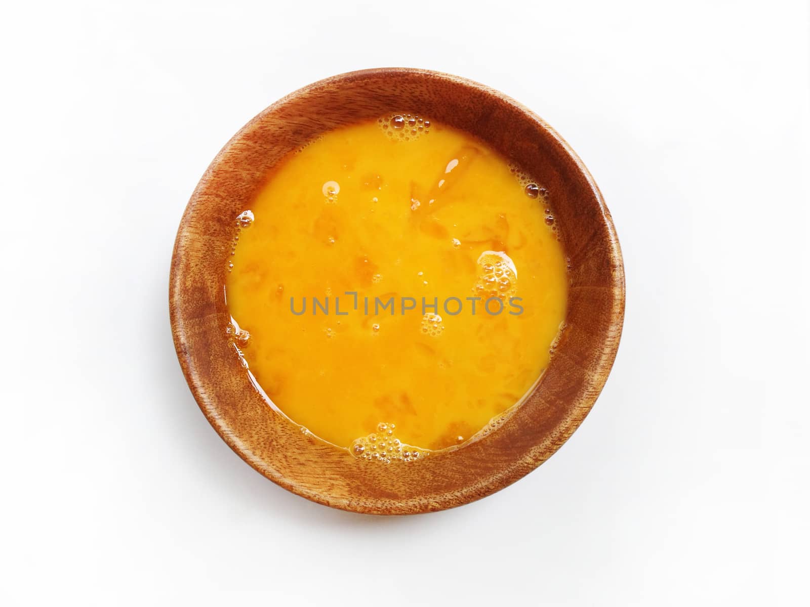 Fresh eggs in wooden bowl on white background by Bowonpat