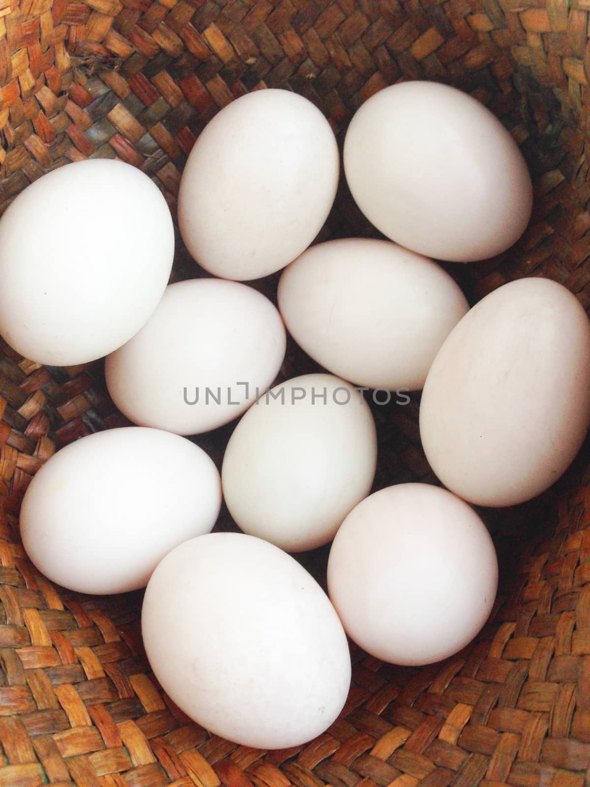duck eggs on basket by Bowonpat