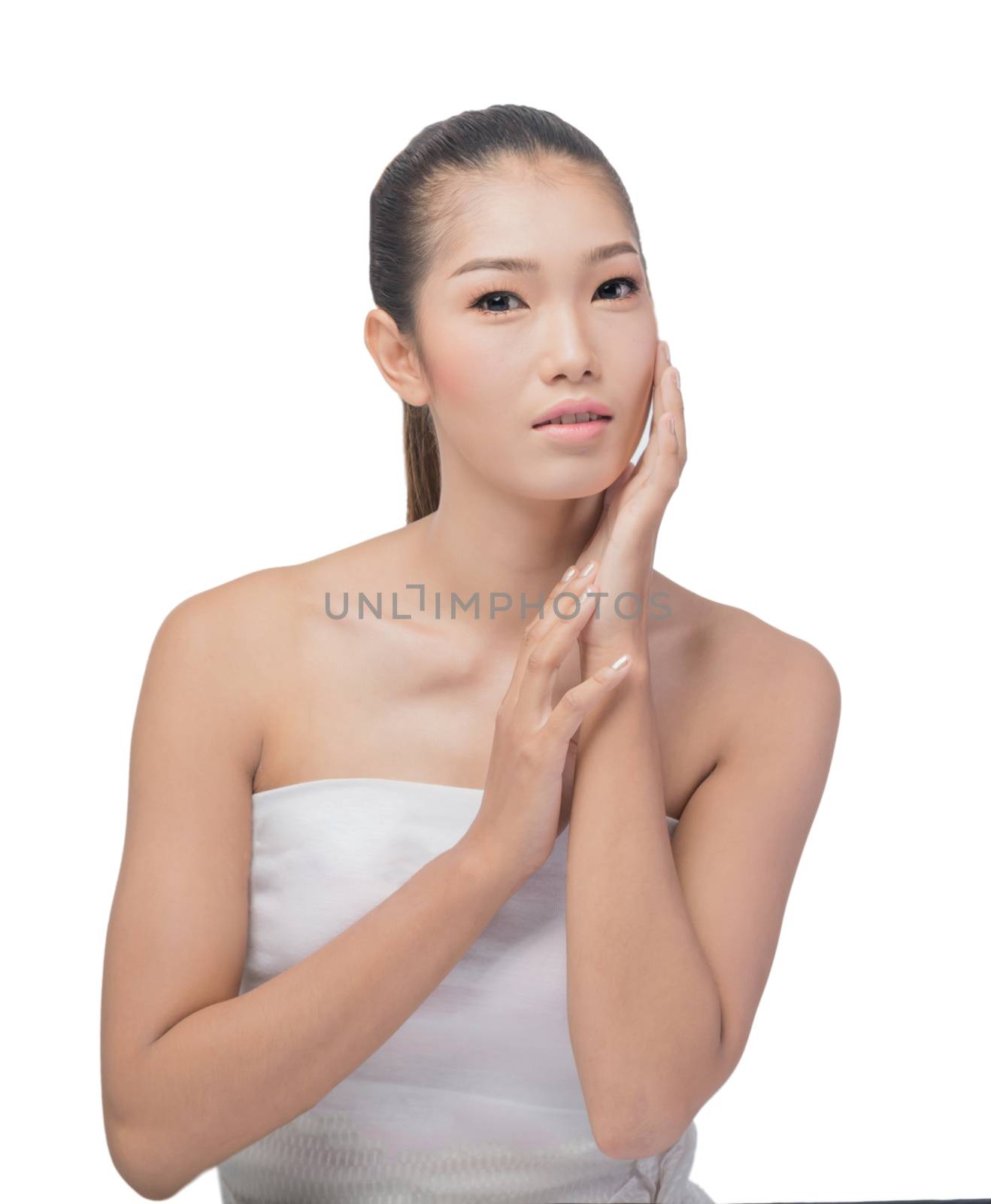 Front portrait of the asian woman with beauty face - isolated