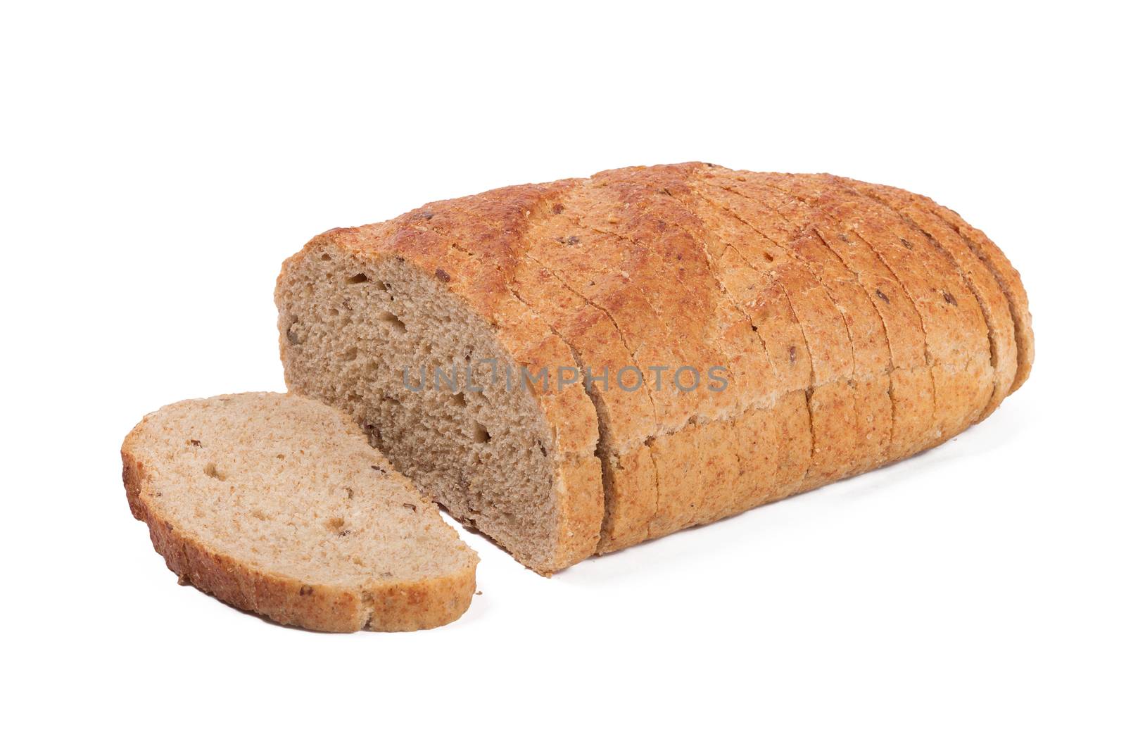 Whole grain bread isolated on white background.