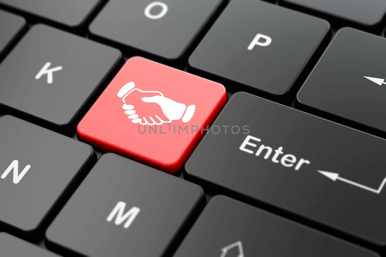 Business concept: computer keyboard with Handshake icon on enter button background, 3D rendering