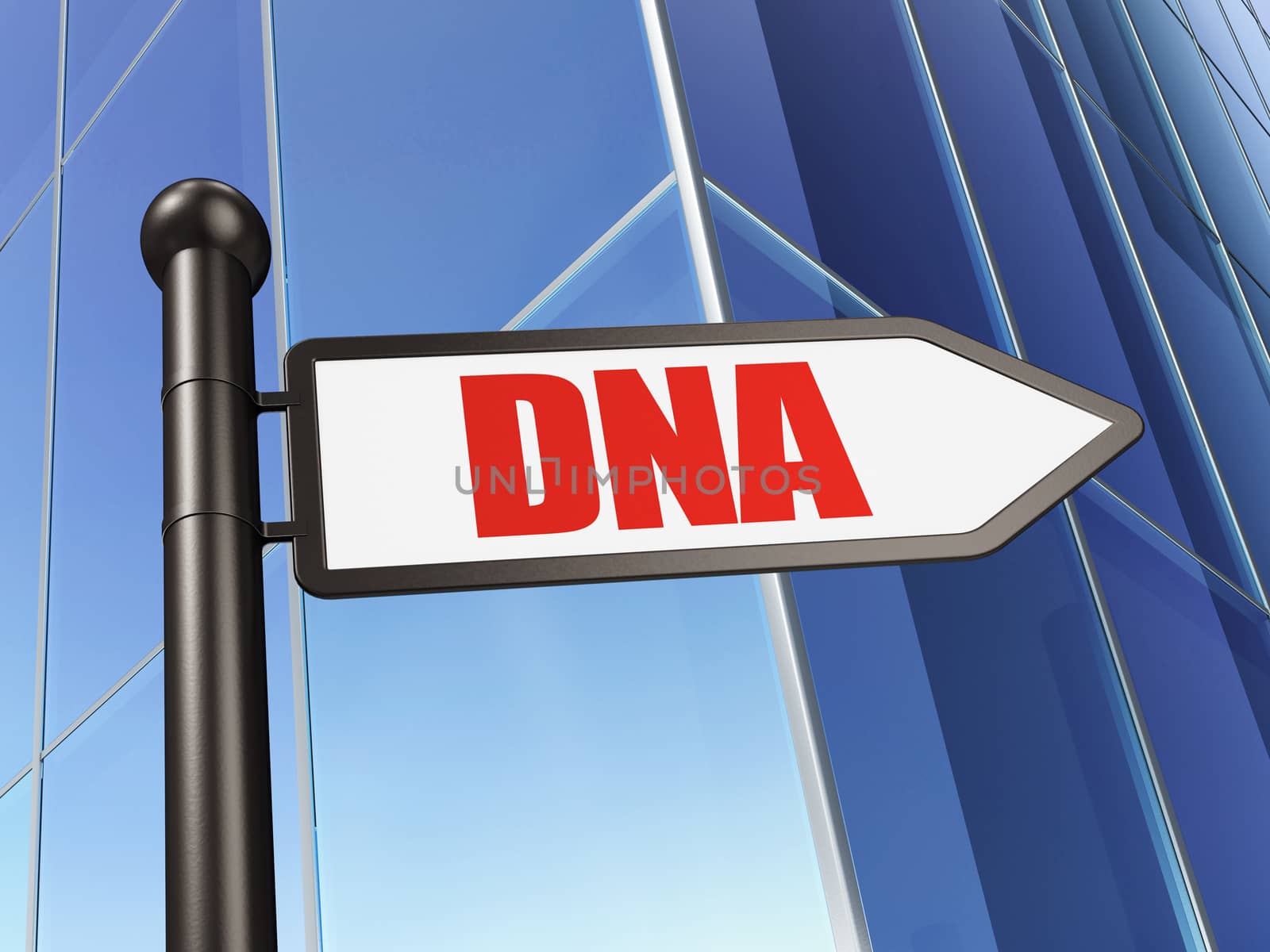 Healthcare concept: sign DNA on Building background, 3D rendering
