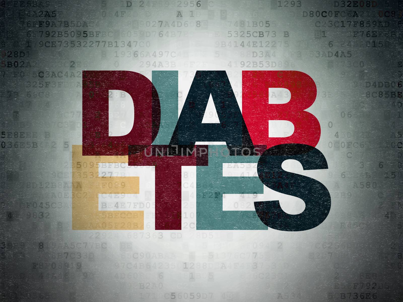 Healthcare concept: Painted multicolor text Diabetes on Digital Data Paper background