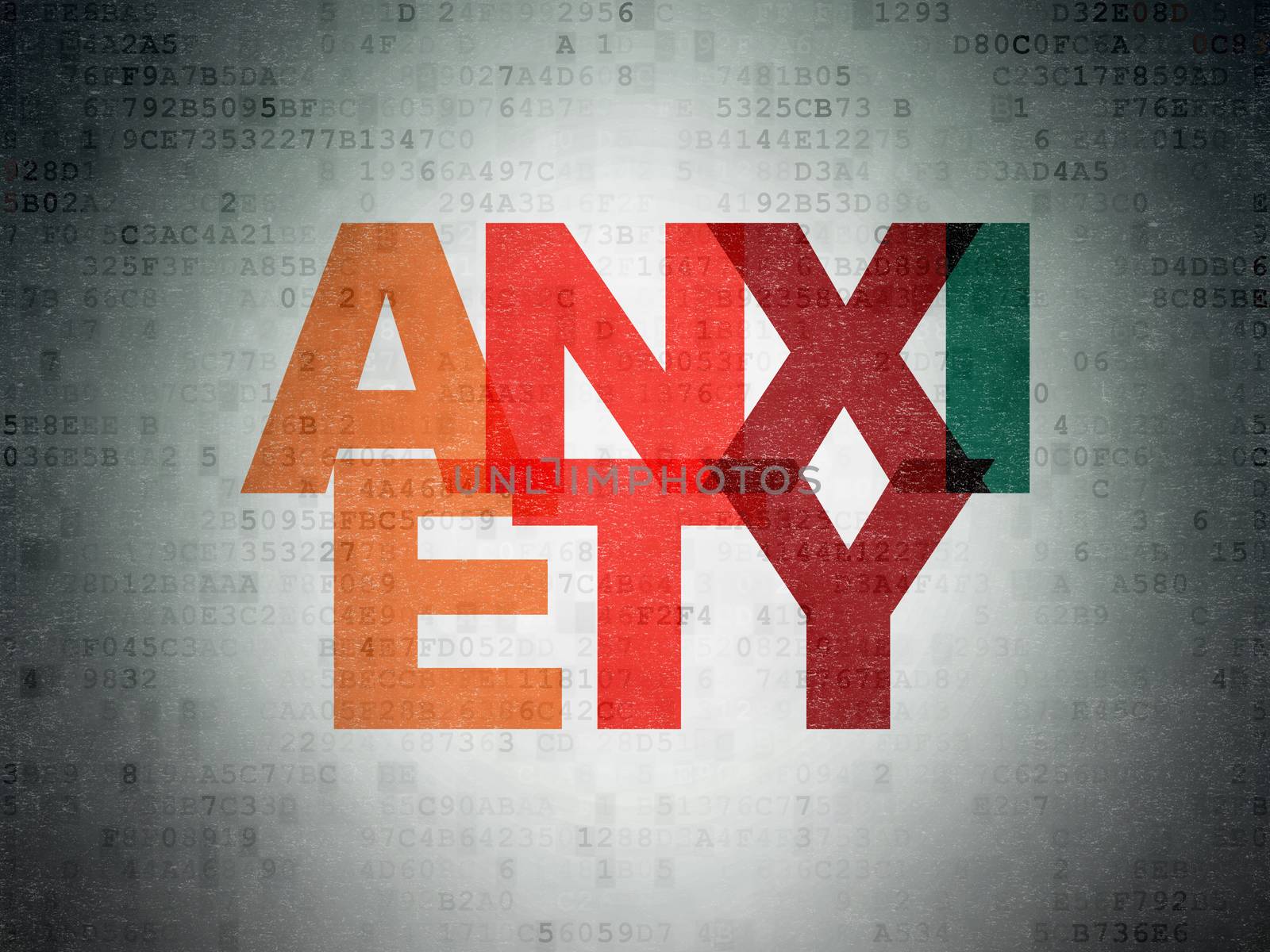 Healthcare concept: Painted multicolor text Anxiety on Digital Data Paper background