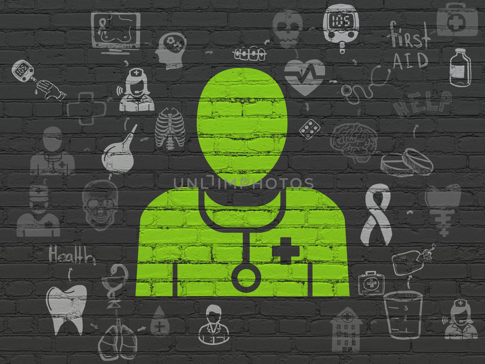 Healthcare concept: Doctor on wall background by maxkabakov