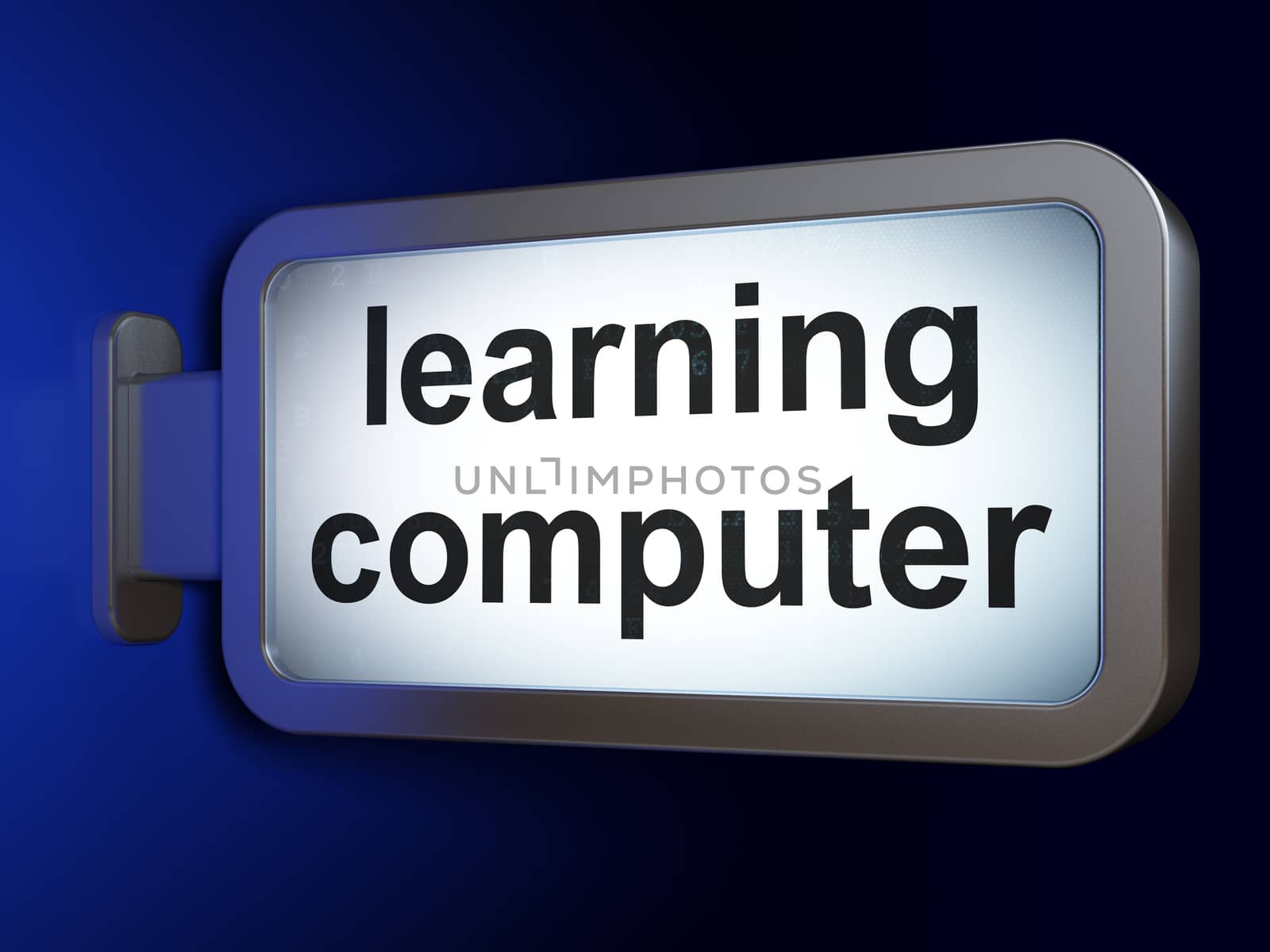 Learning concept: Learning Computer on advertising billboard background, 3D rendering