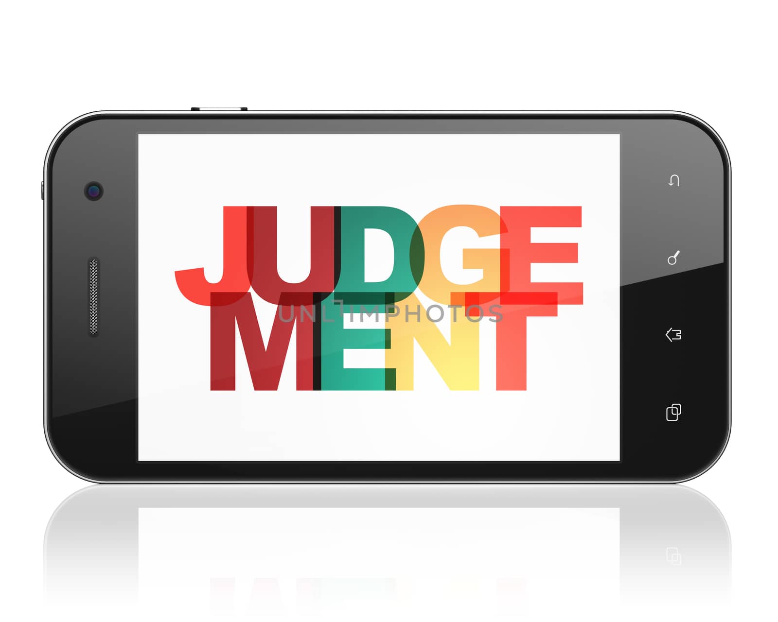 Law concept: Smartphone with Painted multicolor text Judgement on display, 3D rendering