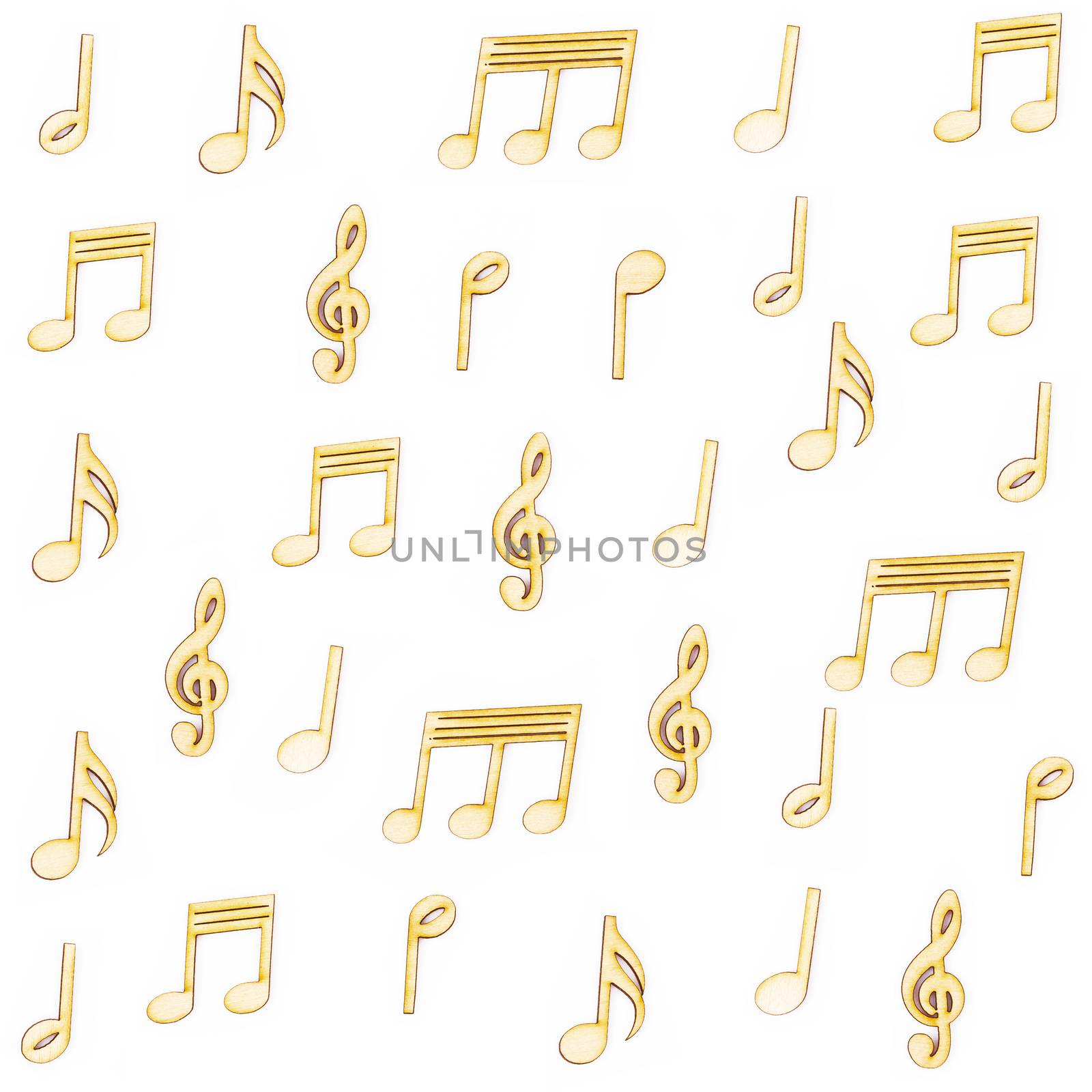 Wooden Music notes isolated on white background.
