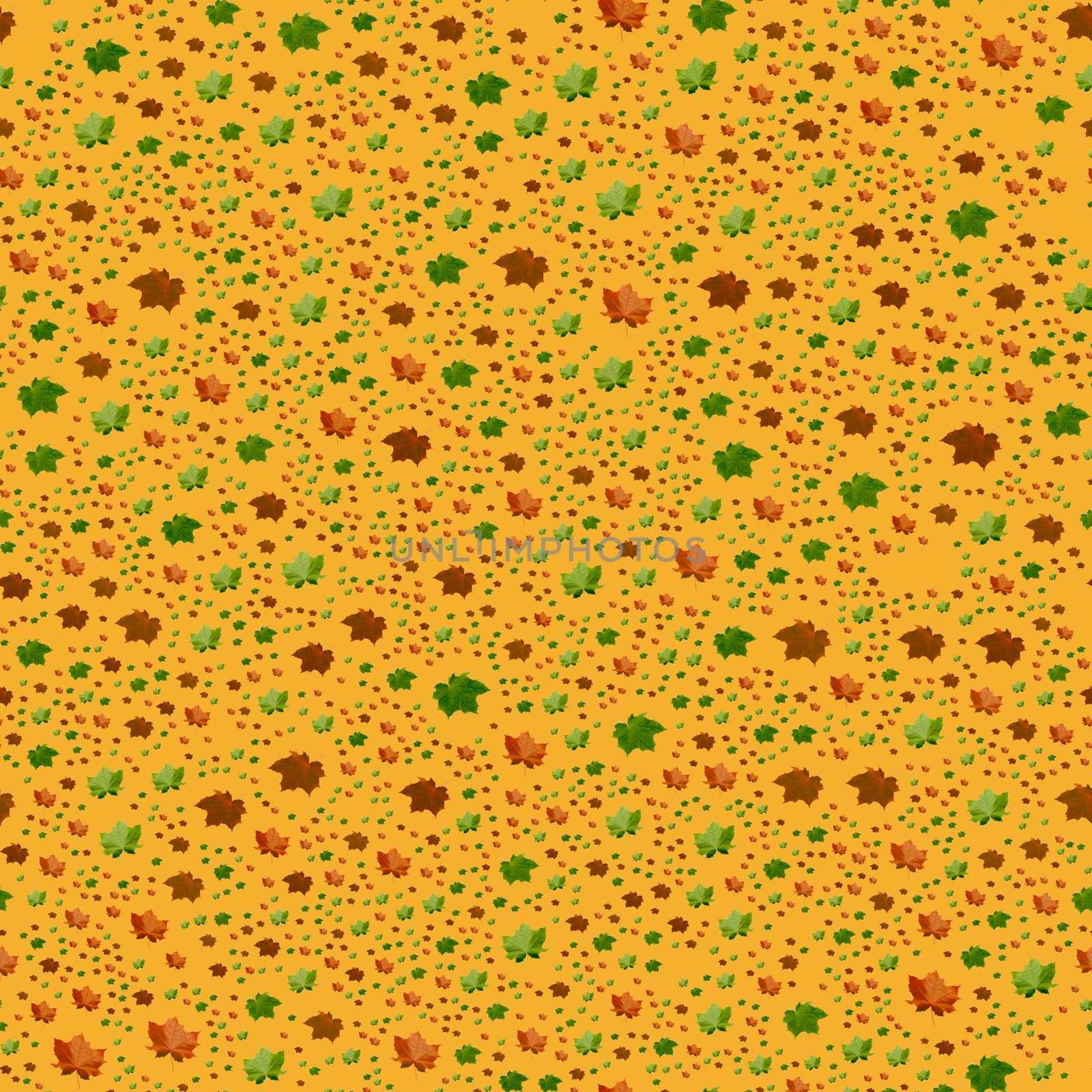 Seamless Autumn Leaves Pattern on orange Background by gstalker