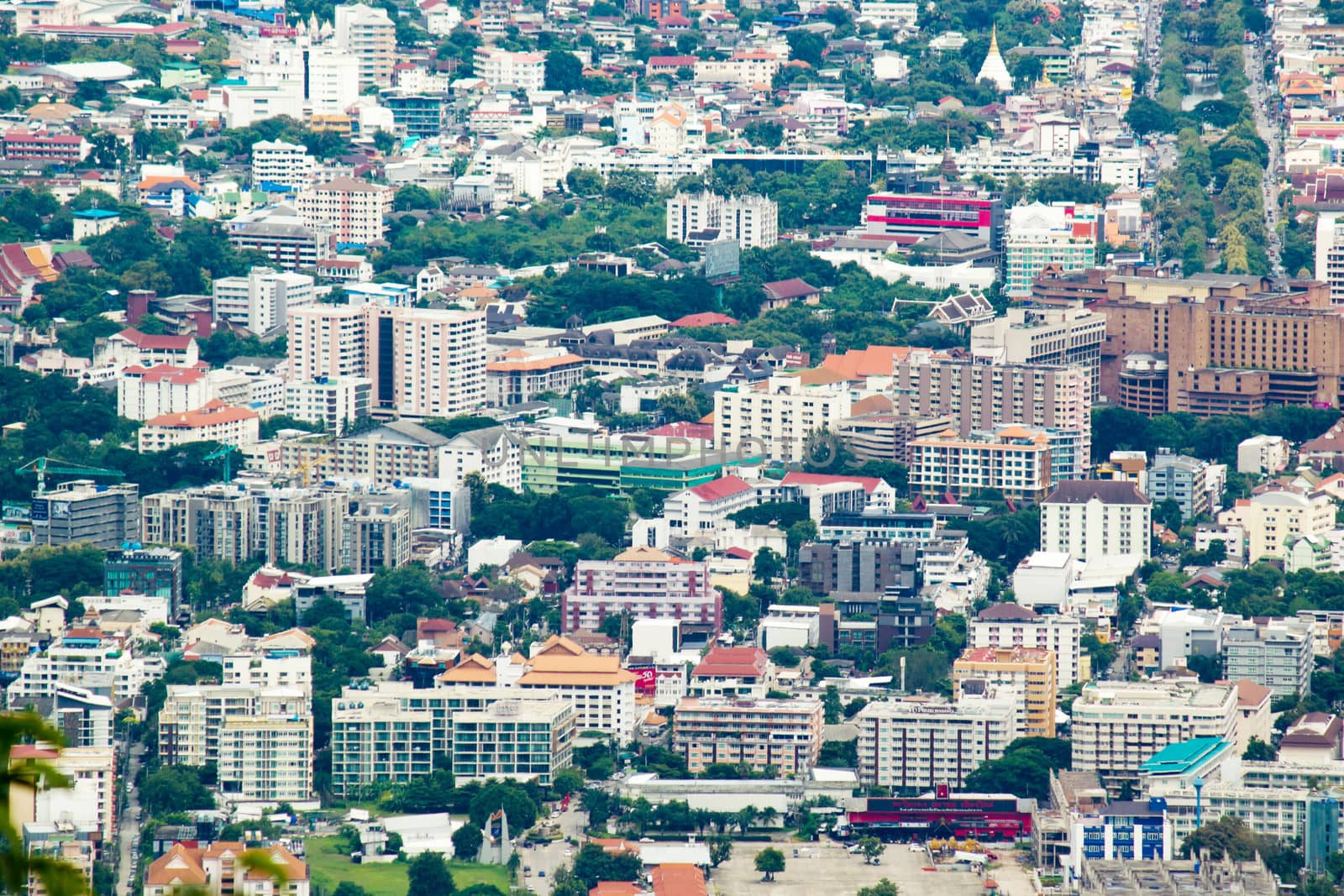 Chiang Mai, Thailand - September 9, 2017 : High Angle View Of Chiang Mai On A Cold Day With A Slight Mist.