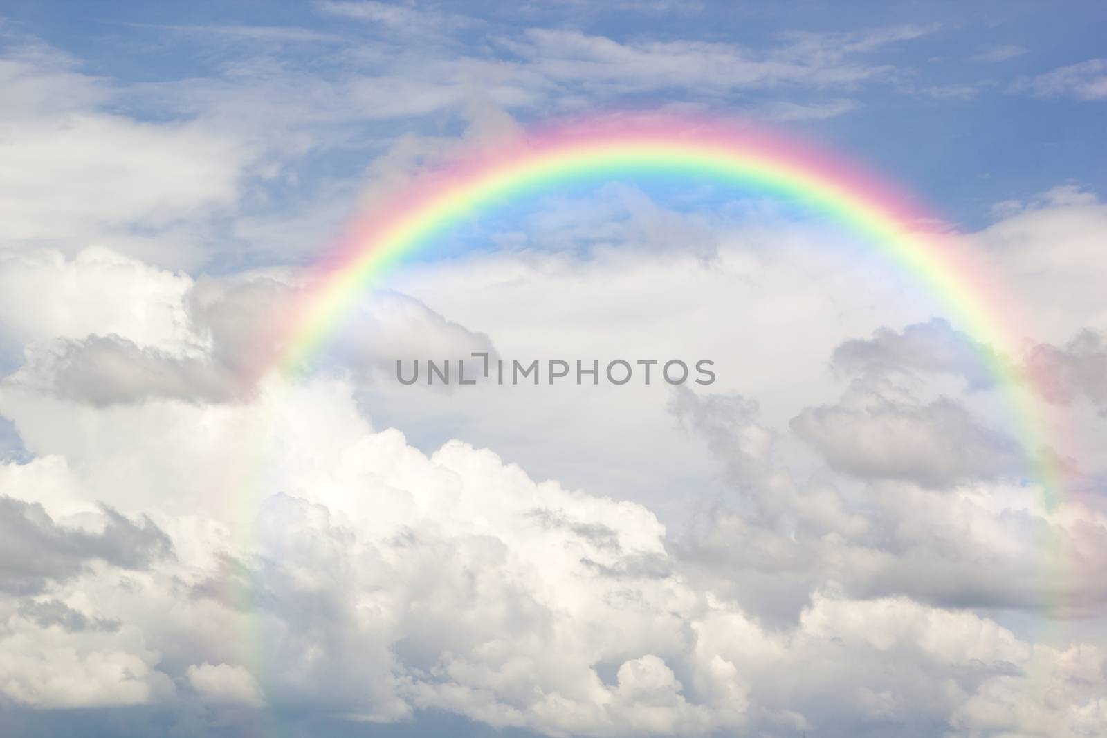 Beautiful Classic Rainbow Across In The Blue Sky After The Rain, by rakoptonLPN