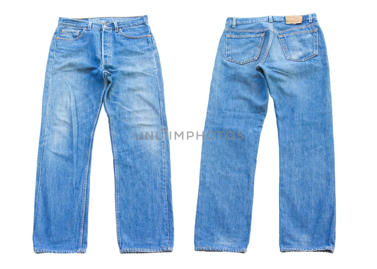 Blue Jeans Front And Back Isolated On White Background by rakoptonLPN