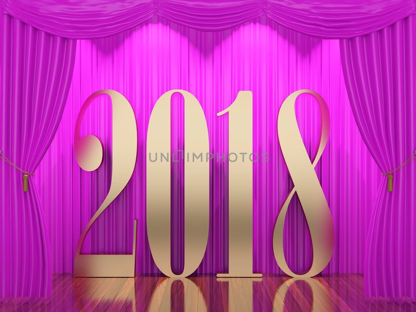 New year 2018,3d rendering of 2018 on stage