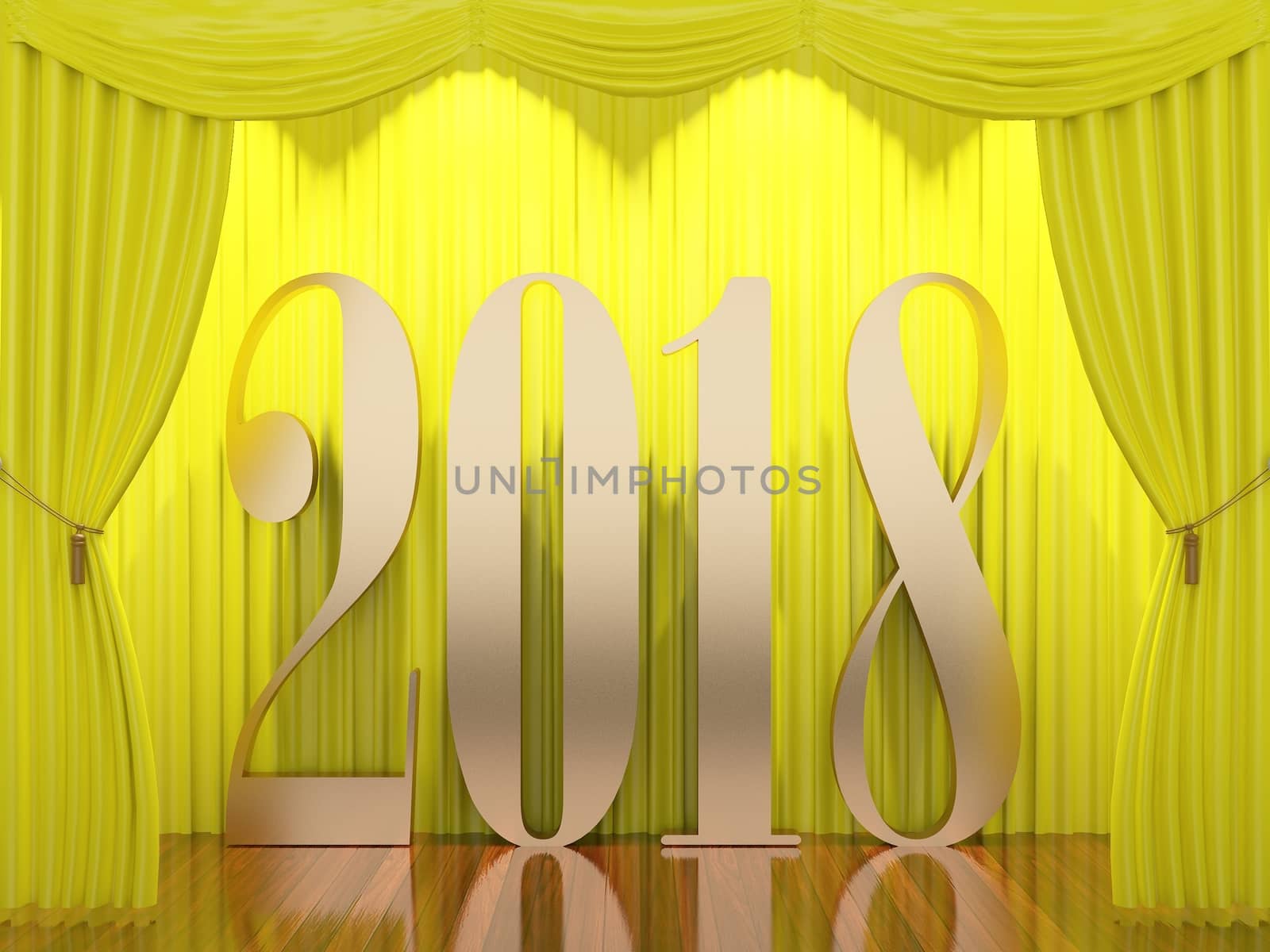 New year 20183d rendering of 2018 on stage by yaryhee