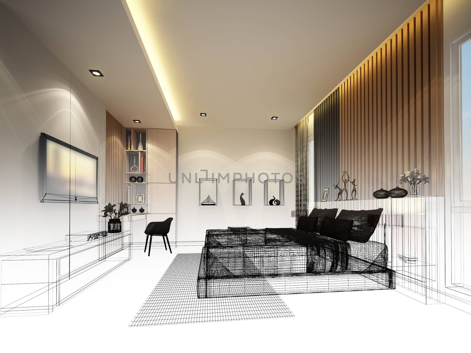 abstract sketch design of interior bedroom,3d rendering by yaryhee