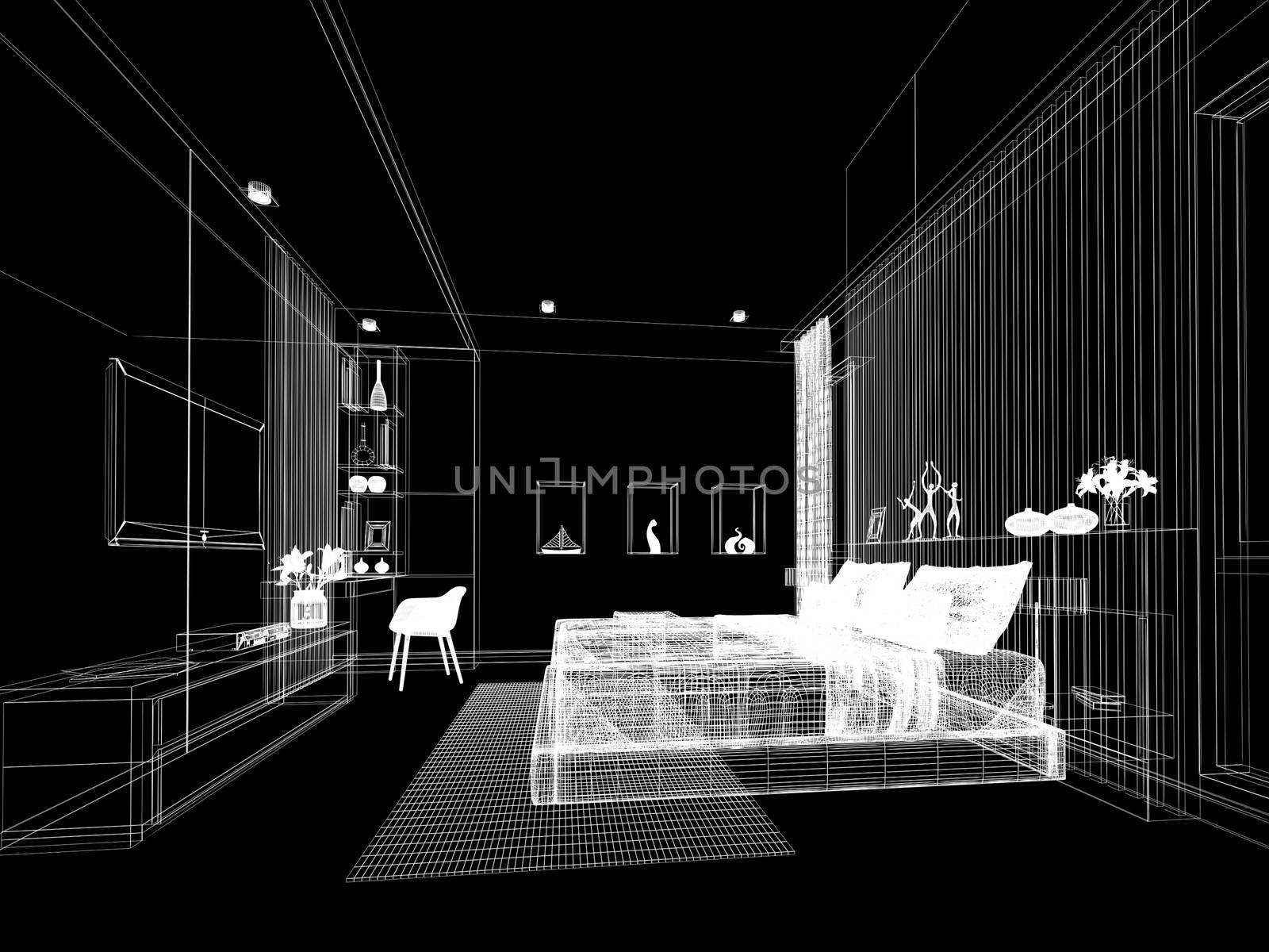 abstract sketch design of interior bedroom,3d rendering by yaryhee