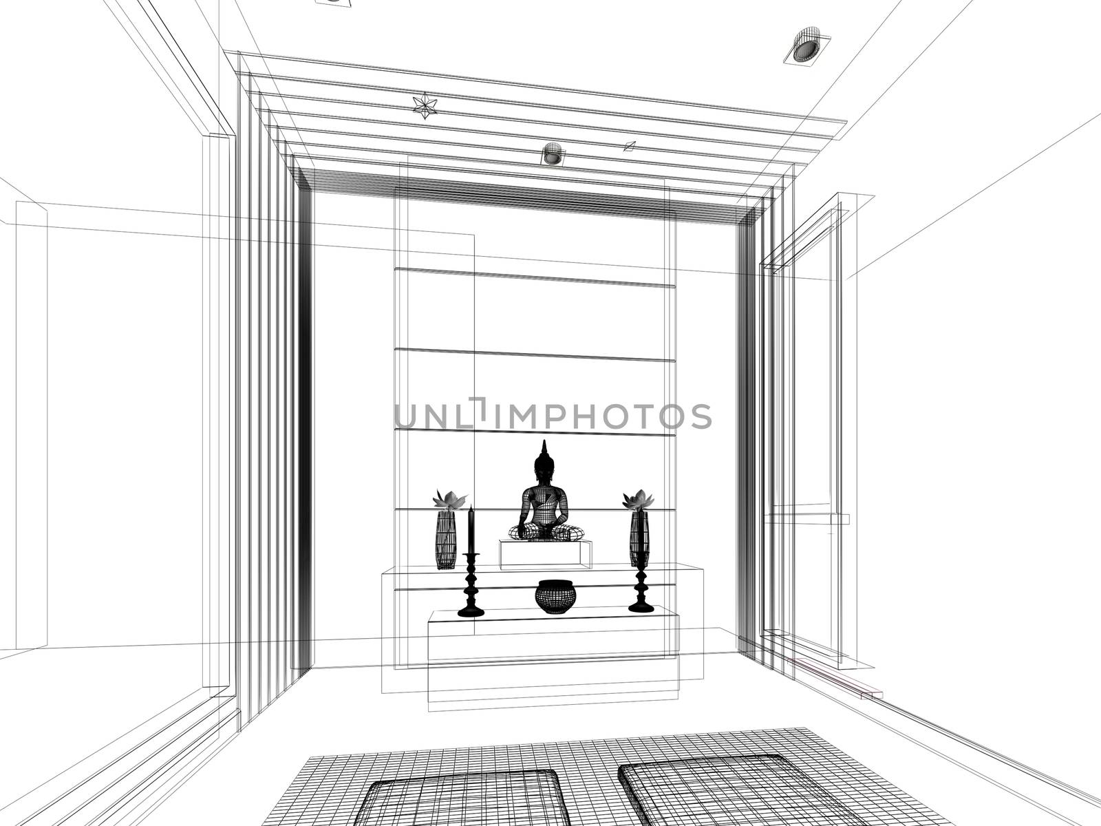 sketch design of interior buddha room by yaryhee