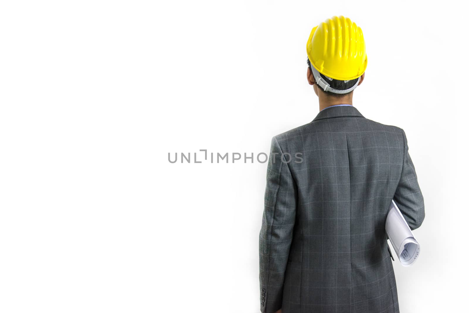 architect or  engineer with yellow helmet,isolate on white