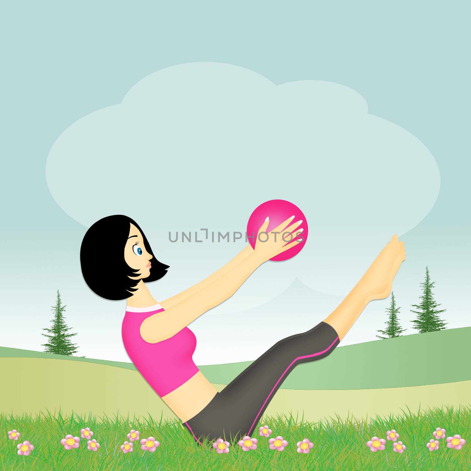 illustration of pilates with ball