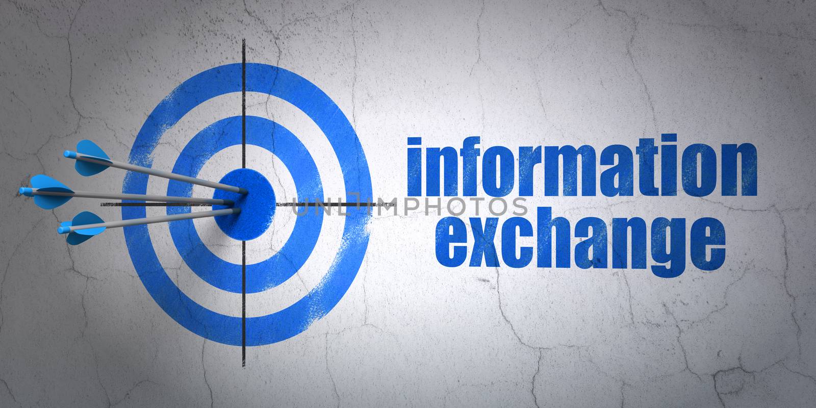Information concept: target and Information Exchange on wall background by maxkabakov