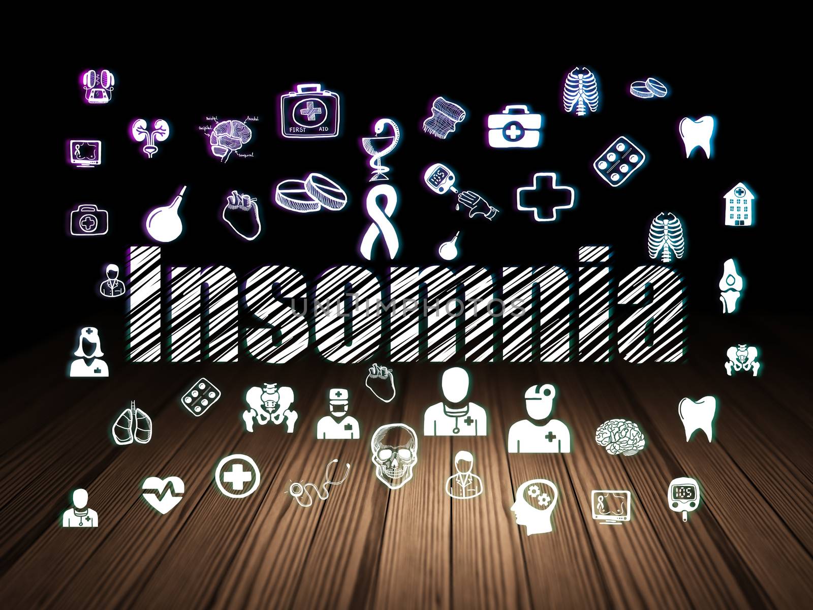 Healthcare concept: Insomnia in grunge dark room by maxkabakov