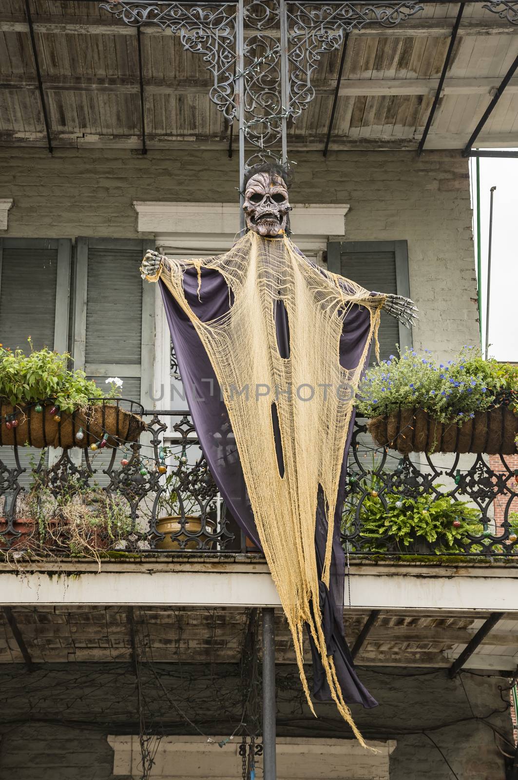 Halloween decorations on a balcony in New Orleans