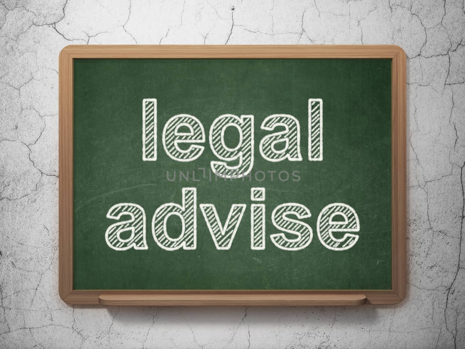 Law concept: text Legal Advise on Green chalkboard on grunge wall background, 3D rendering