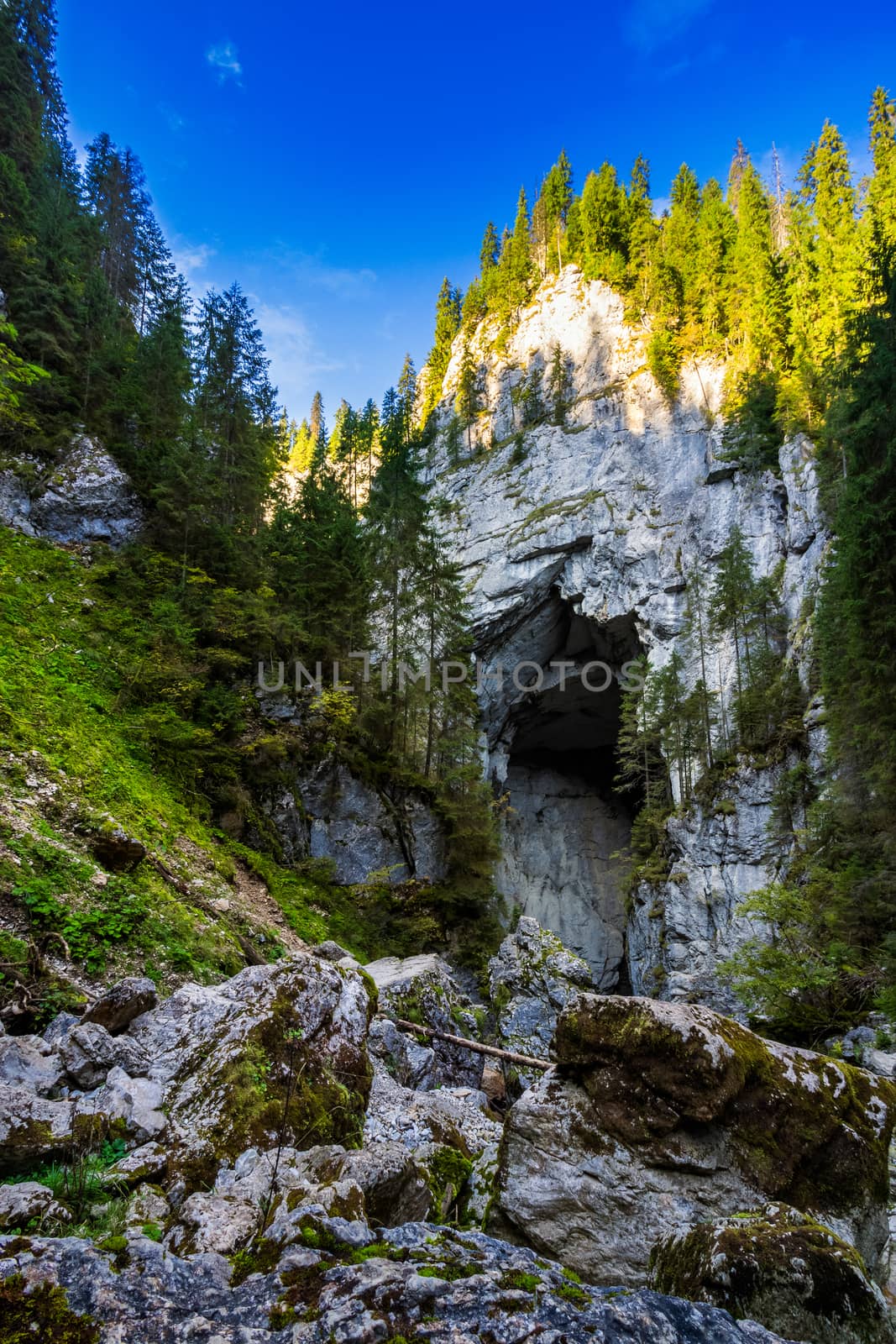 Cetatile cave in romania. Natural citadel sculpted by river in romanian mountains