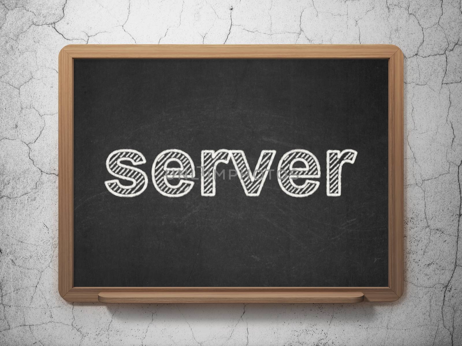 Web development concept: text Server on Black chalkboard on grunge wall background, 3D rendering