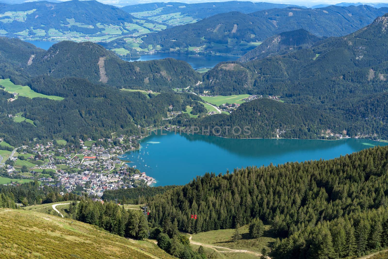 View from Zwölferhorn Mountain down to St Gilgen