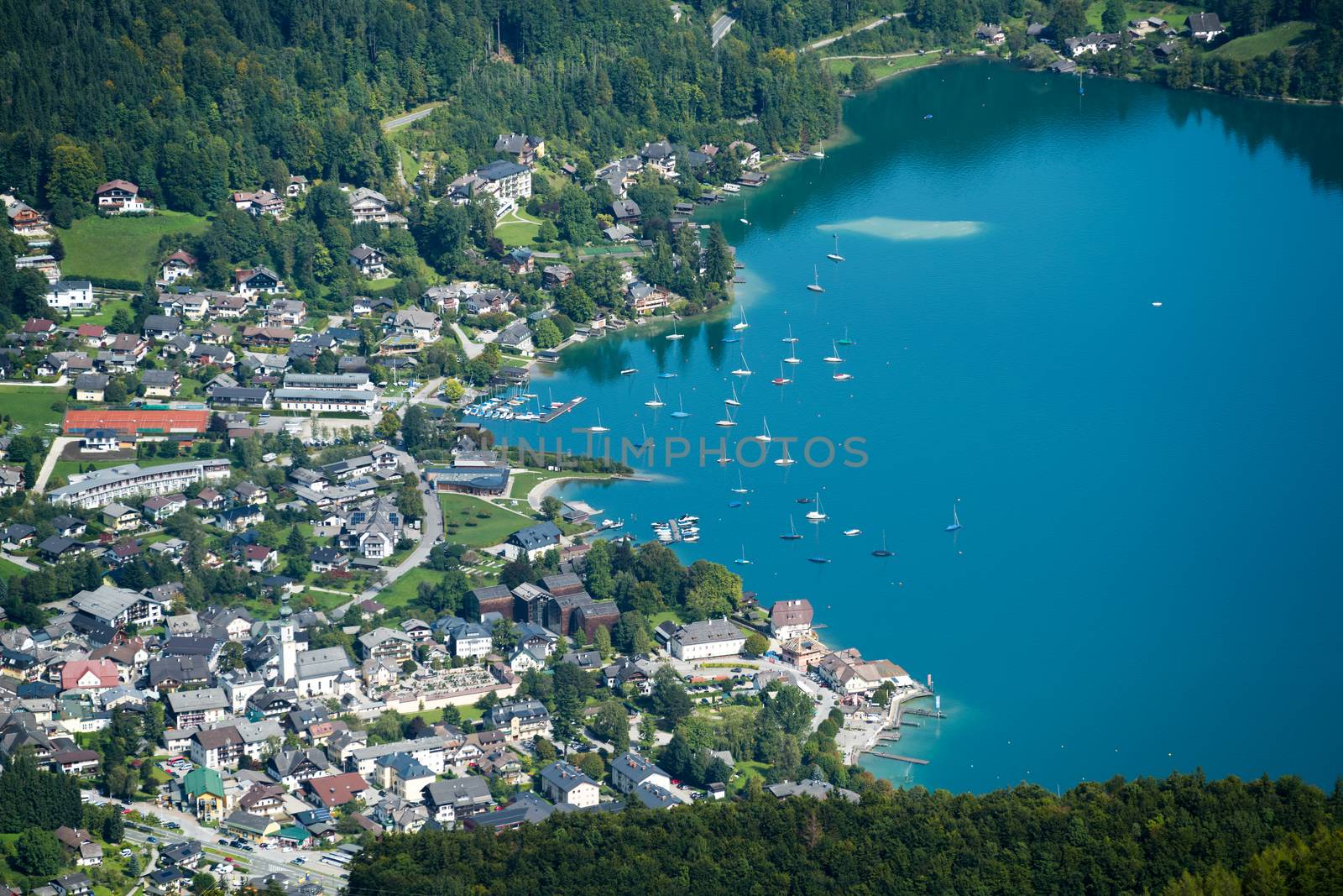 View from Zwölferhorn Mountain down to St Gilgen