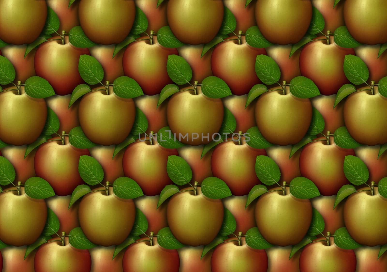 Digital illustration of apples arranged as a background pattern.