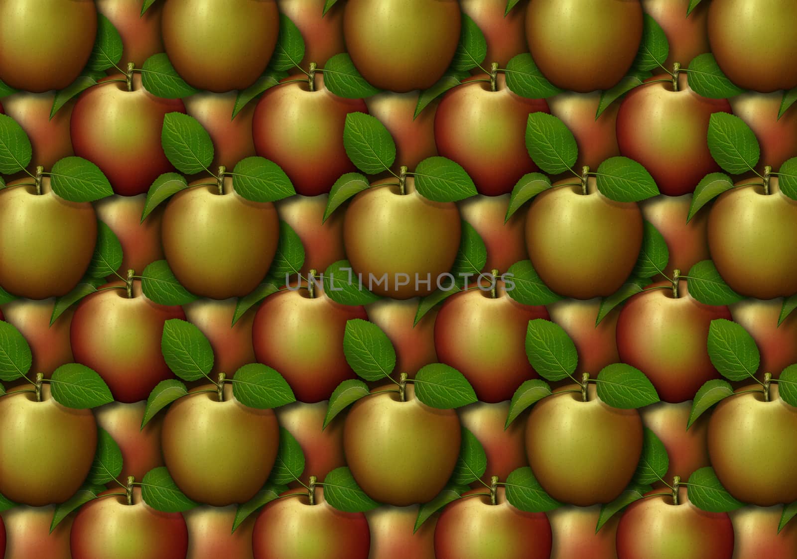 Digital illustration of apples arranged as a background pattern.