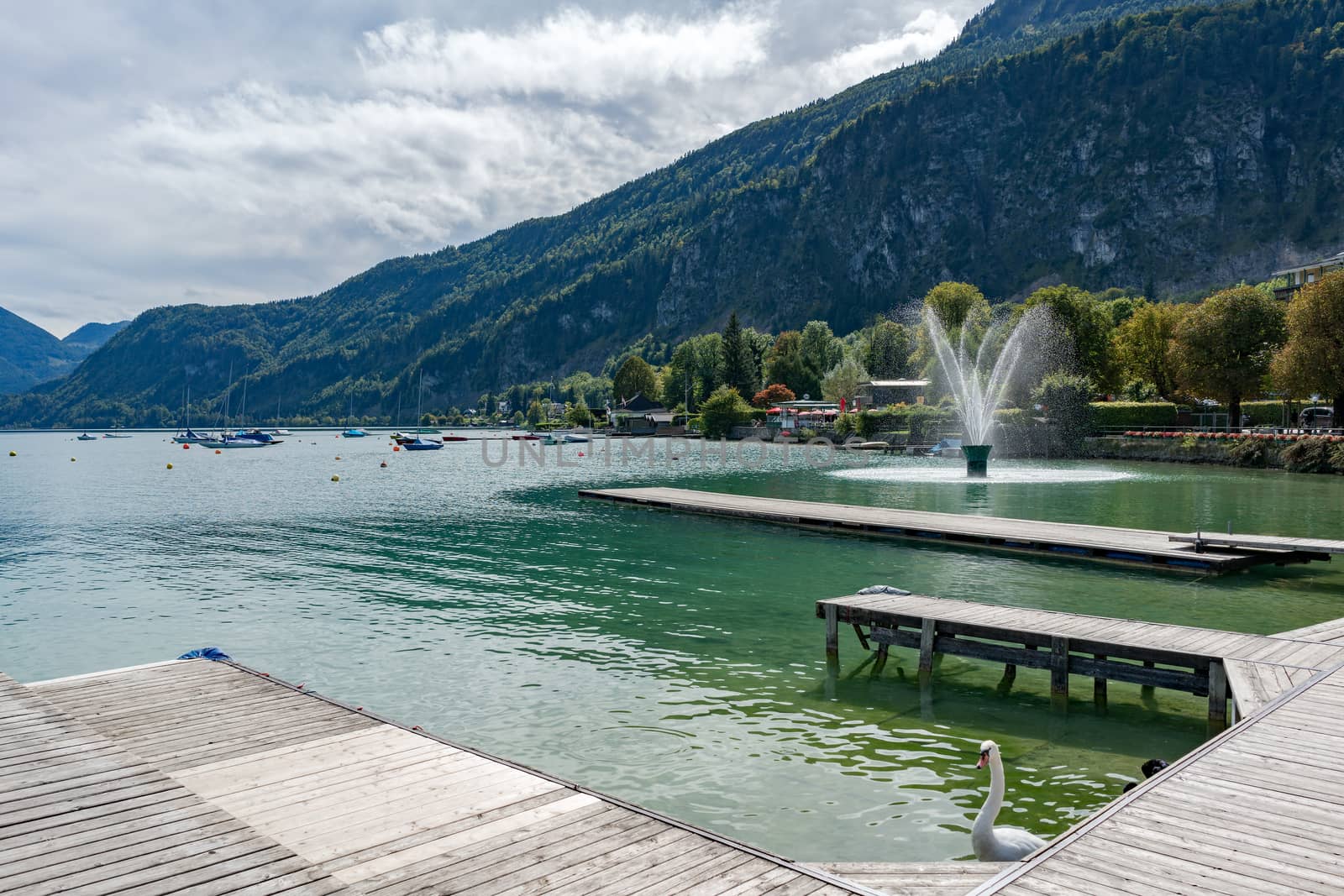 Fountain in Lake Wolfgang at St. Gilgen by phil_bird